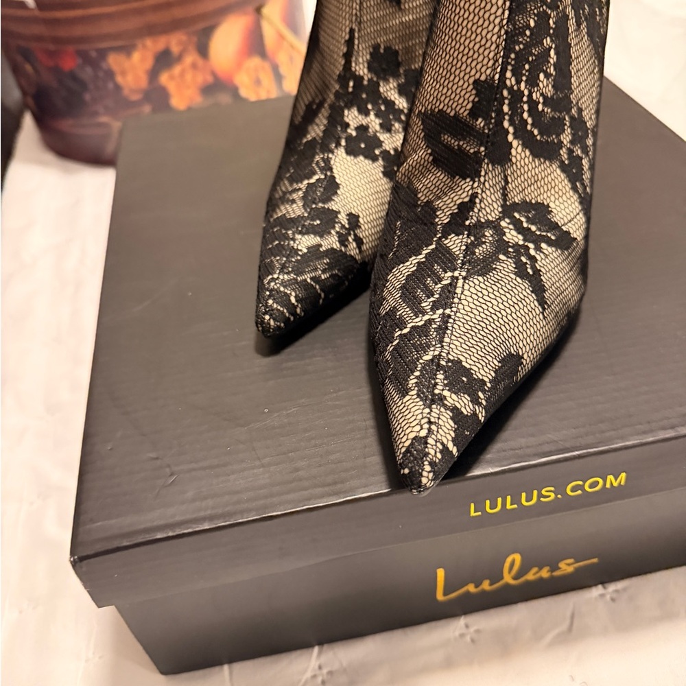 Lulu's Black Floral Heeled Boots - Picture 5 of 5